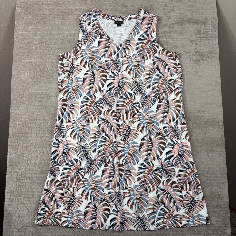 J. Jill Wearever Tropical Monstera Leaf Print V-Neck Pocket Dress XL‎ KDR223591